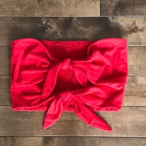Red Tie-Front Strapless Bandeau Top